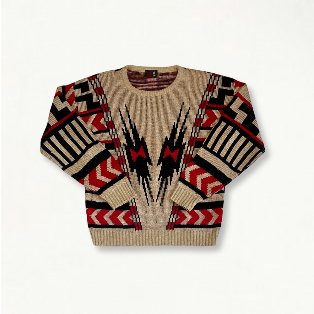 Vintage Hawks Creek Western Patterned Chunky Knit Crewneck Sweater